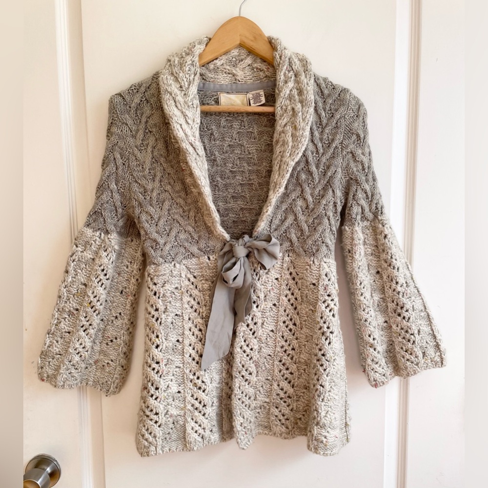 Guinevere Anthropologie Babydoll Wool Blend Cardigan Flare Sleeve Nordic Fairy